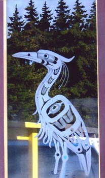 Heron etched glass door